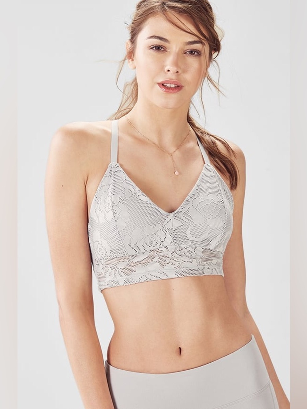 NWT Fabletics Mariana Mesh Midi Bra II Mineral Gray Floral Sports Bra Small